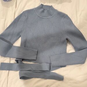 Zara Ribbed Turtleneck Sweater in Soft Blue